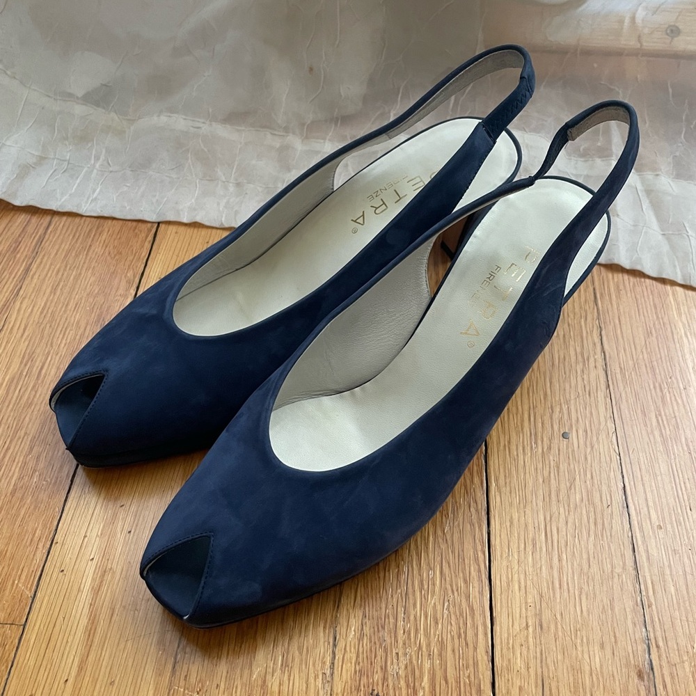 Petra Firenze Vintage Slingback Peep Toe Suede Heels